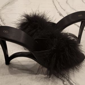 Vintage Black Maribou Slippers